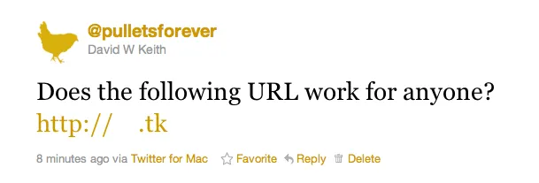 Screenshot of Tweet in Chrome on macOS Lion